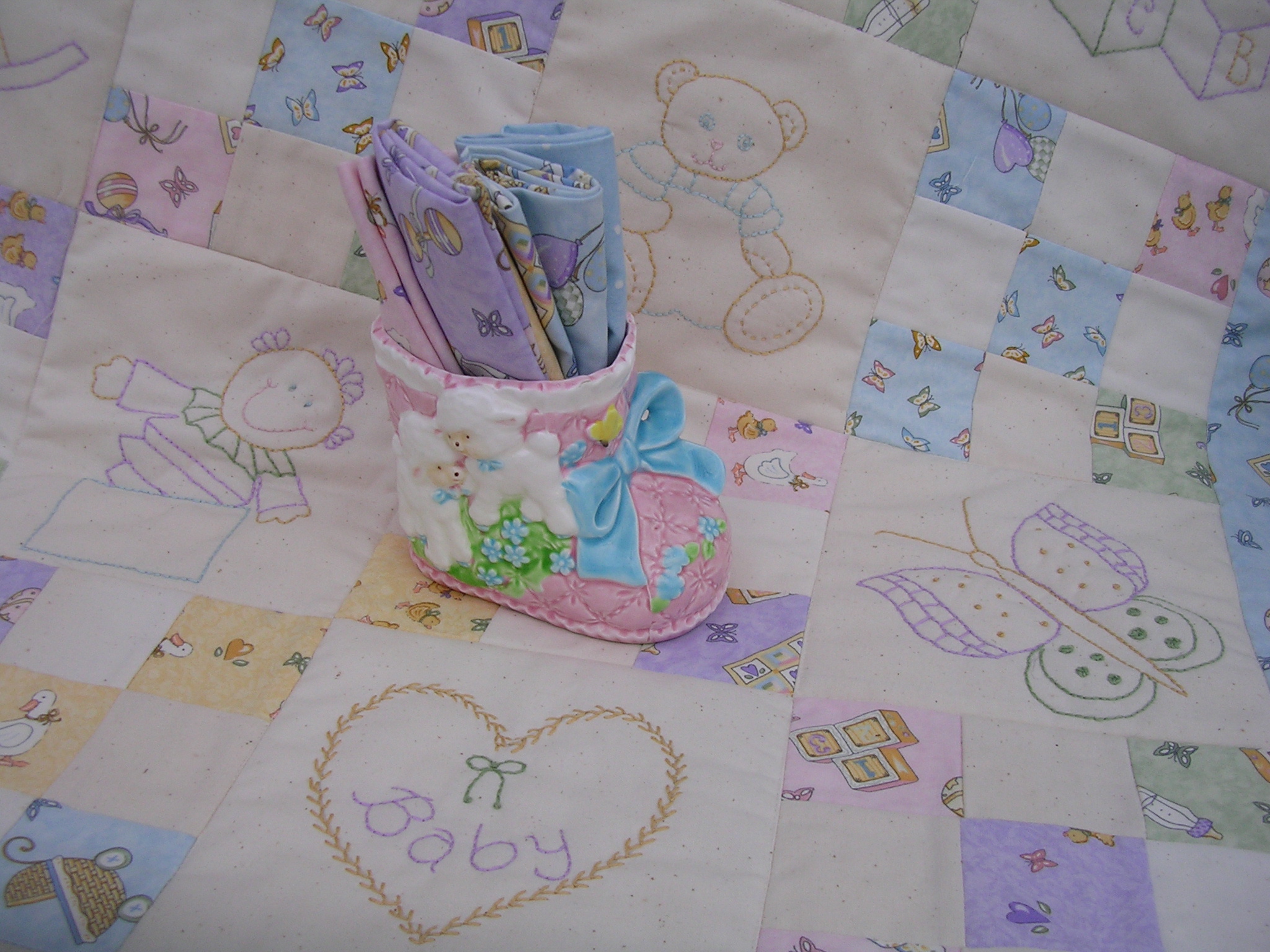 Baby Love Embroidered Cot Quilt Closeup